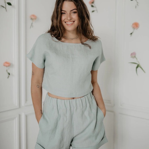AmourLinen Lisa crop top sage green - Picture 4 of 5